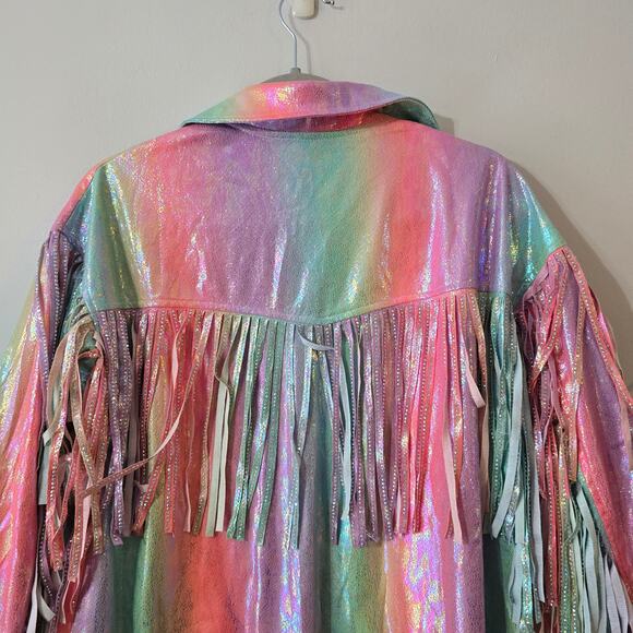 Queen of Sparkles Rainbow Fringe Blazer Cowgirl Festival Sparkles Size S Small - Picture 9 of 13